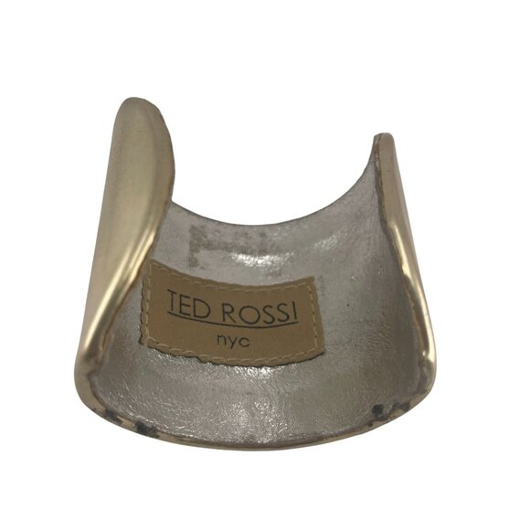 Ted Rossi NYC Gold Silver Leather Designer Rare Y2K Crystal Cuff Bracelet 2" Wid - Picture 6 of 10